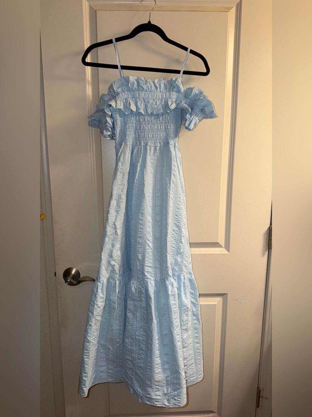GANNI Seersucker Check Smock Maxi Dress